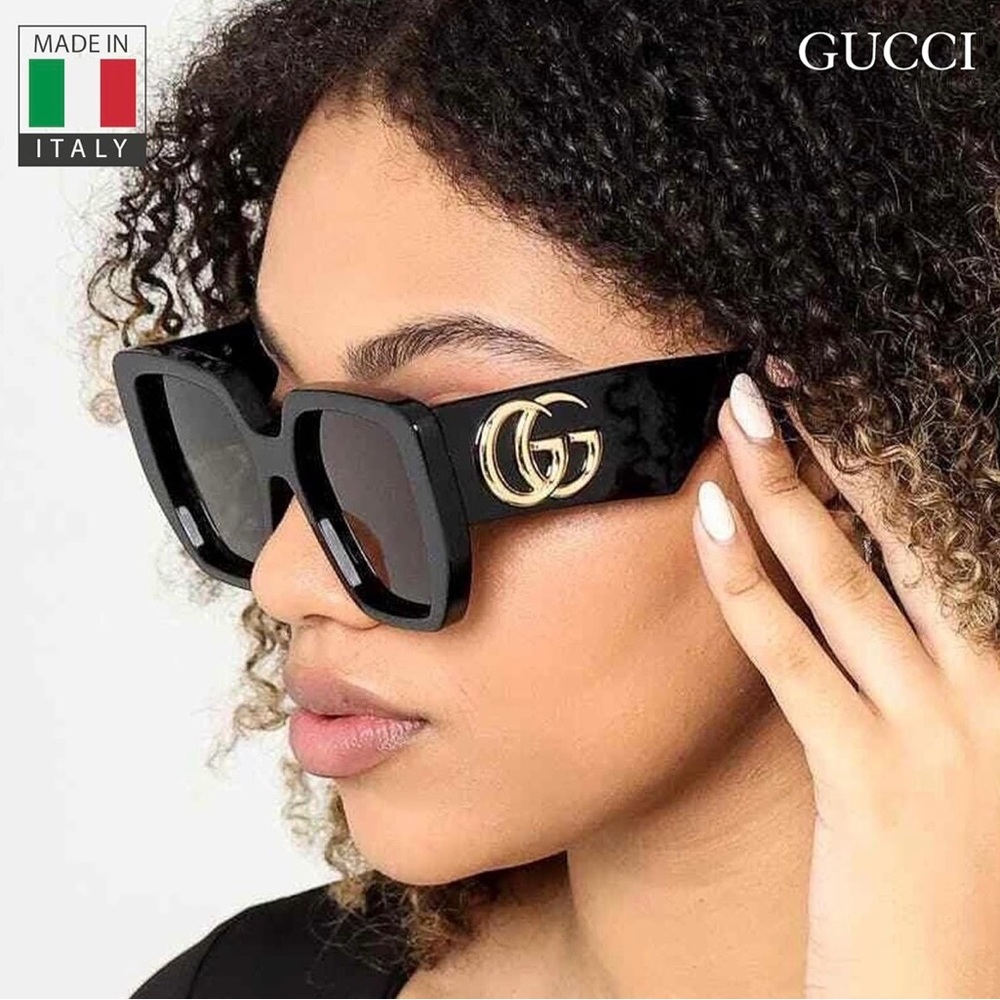 Gucci Black Sunglasses with Gold Double G Accent - Picture 3 of 10